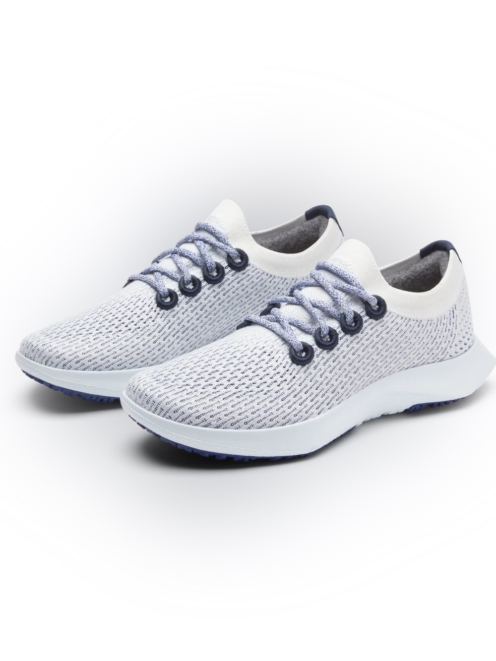 allbirds Womens White Knit Running Sneakers with Navy Accents